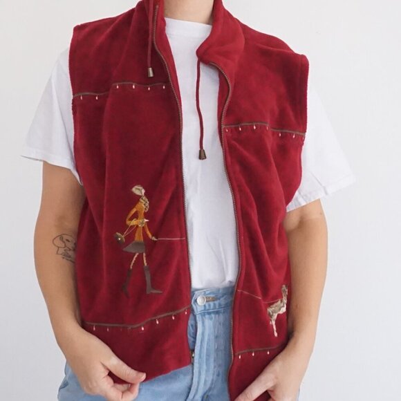 Vintage Classic Editions Maroon Fleece Dog Walker Zip Up Sweater Vest S - Picture 2 of 9